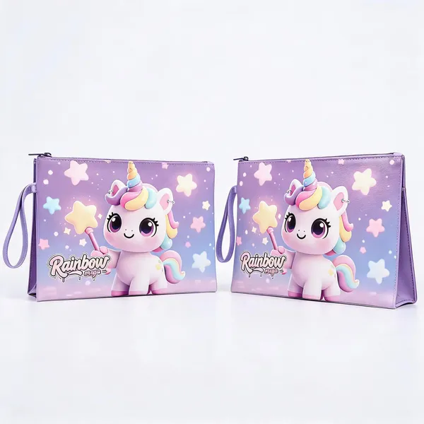 Lavender_Faux_Leather_Unicorn_Star_Wand_A4_Document_Pouch_With_Zip