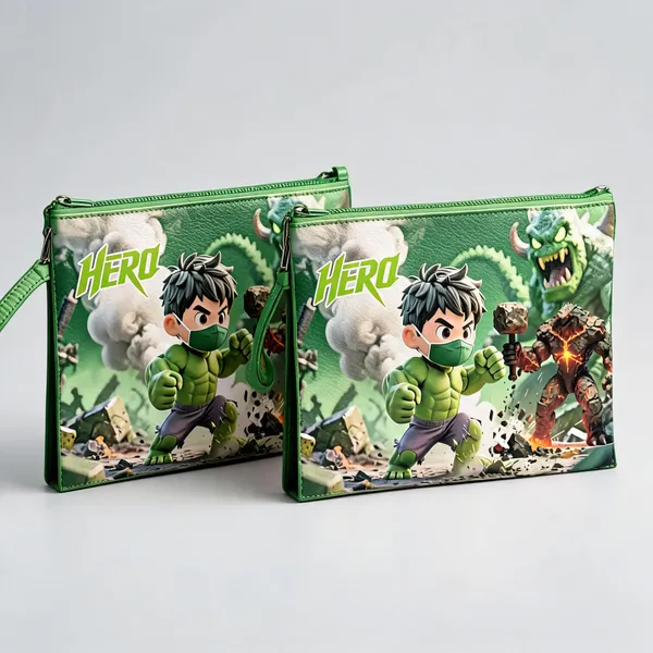 Green_Faux_Leather_Superhero_Print_A4_Document_Pouch