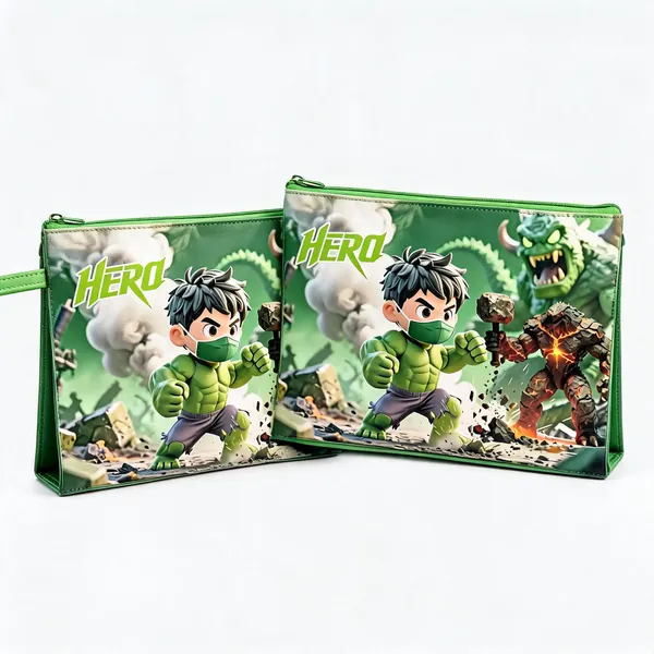 Green_Faux_Leather_Superhero_Print_A4_Document_Pouch