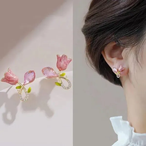 Gold_Tone_Pearl_Drop_Earrings_And_Pink_Floral_Drop_Earrings