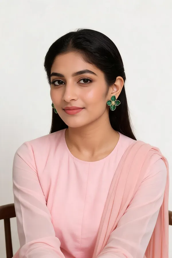 Green_Floral_Stud_Earrings_For_Women
