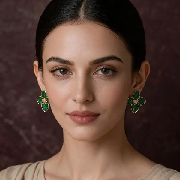 Green_Floral_Stud_Earrings_For_Women