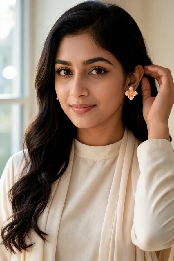 Pearl_Orange_Floral_Stud_Earrings_For_Women