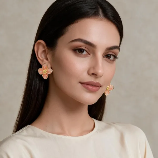 Pearl_Orange_Floral_Stud_Earrings_For_Women