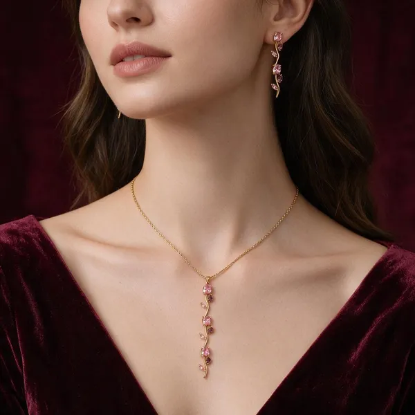 Gold_Tone_Stainless_Steel_Floral_Necklace_And_Earrings_Set_For_Women