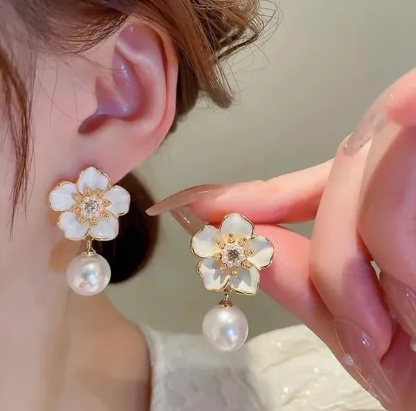 Gold_Tone_Cluster_Drop_Earrings_And_Gold_Tone_Floral_Pearl_Drop_Earrings