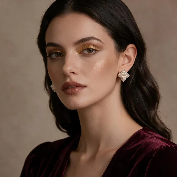 Gold_Tone_Pearl_Embellished_Stud_Earrings_For_Women