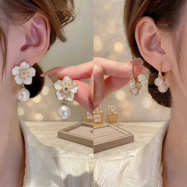 Gold_Tone_Cluster_Drop_Earrings_And_Gold_Tone_Floral_Pearl_Drop_Earrings