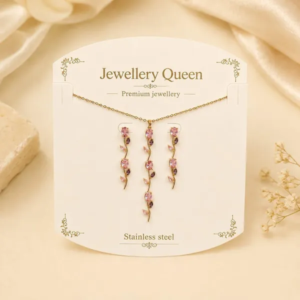Gold_Tone_Stainless_Steel_Floral_Necklace_And_Earrings_Set_For_Women