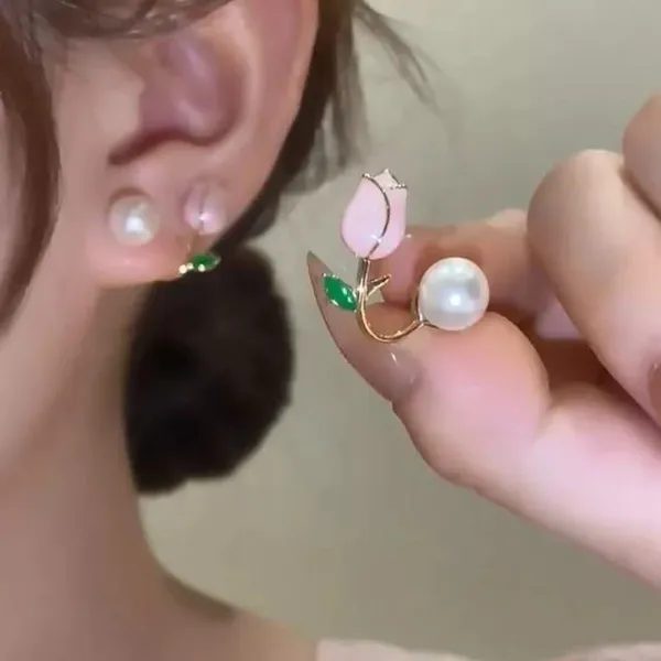 Pearl_Green_Floral_Stud_Earrings_And_Gold_Tone_Pearl_And_Floral_Drop