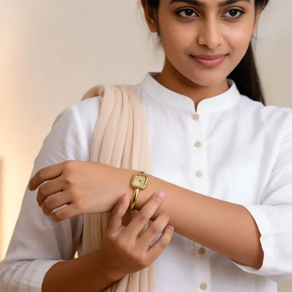 Gold_Tone_Square_Dial_Bracelet_Watch_For_Women