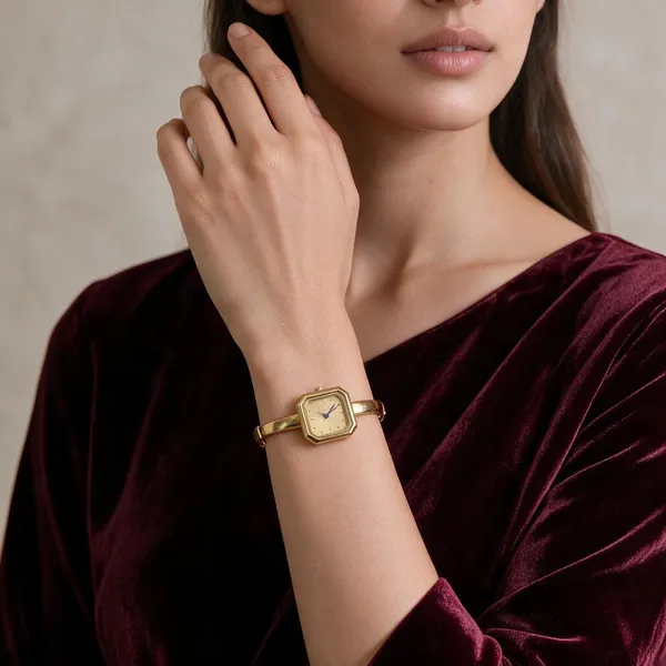Gold_Tone_Square_Dial_Bracelet_Watch_For_Women