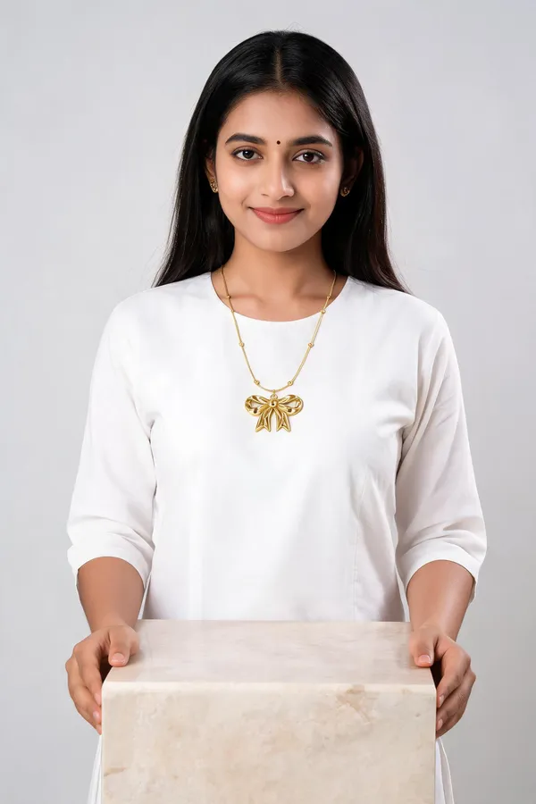 Gold_Tone_Bow_Pendant_Necklace_For_Women