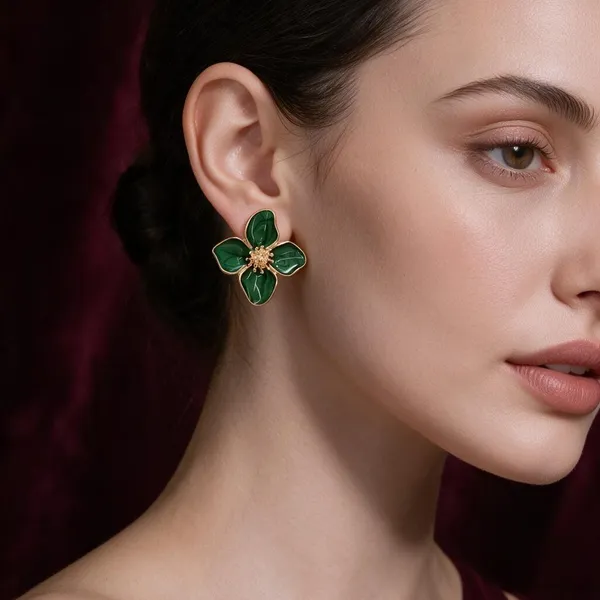 Pearl_Green_Floral_Stud_Earrings_And_Gold_Tone_Pearl_And_Floral_Drop