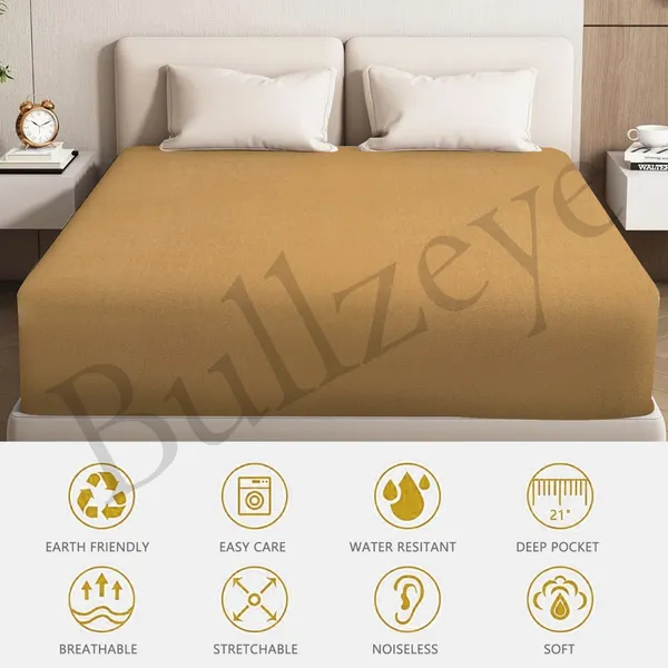Cotton_Feel_Solid_Beige_Fitted_Elastic_Mattress_Protector
