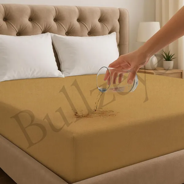Cotton_Feel_Solid_Beige_Fitted_Elastic_Mattress_Protector