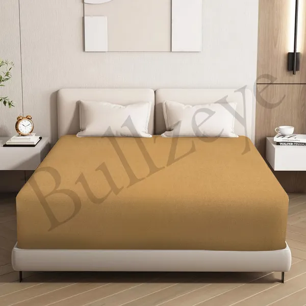 Cotton_Feel_Solid_Beige_Fitted_Elastic_Mattress_Protector