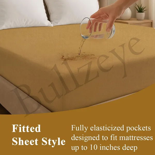 Cotton_Feel_Solid_Beige_Fitted_Elastic_Mattress_Protector
