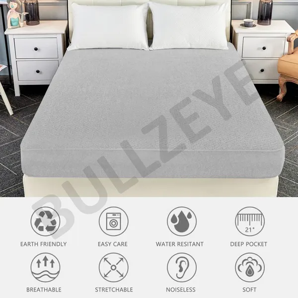 Cotton_Feel_Solid_Grey_Water-Resistant_Deep_Pocket_Mattress_Protector