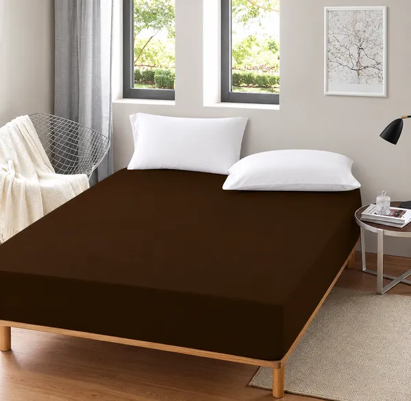 Cotton_Feel_Solid_Brown_Fitted_Elastic_Mattress_Protector