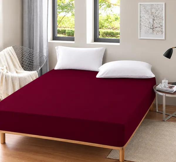 Cotton_Feel_Solid_Maroon_Fitted_Mattress_Protector