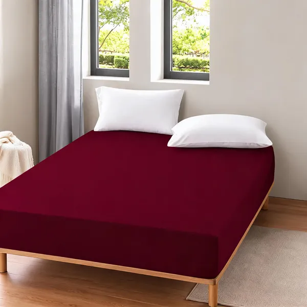 Cotton_Feel_Solid_Maroon_Fitted_Mattress_Protector