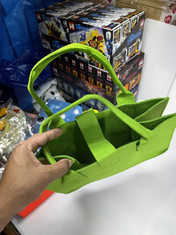 Cute_Felt_Hamper_Gift_Bag_for_Kids_|_Reusable_Tote_Bag_Adorable_Soft_Toy_Charm_&_Pom-Pom_|_Spacious_Gift_Basket_for_Birthday,_Raksha_Bandhan,_Return_Gifts,_Picnic,_Lunch_|_28x18_x15_cm_Green_