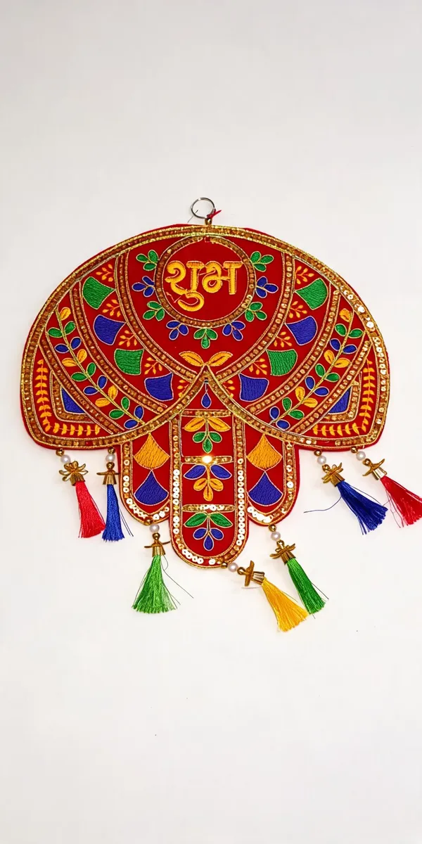 Velvet_Festive_Shubh_Embroidered_Wall_Hanging_With_Tassels