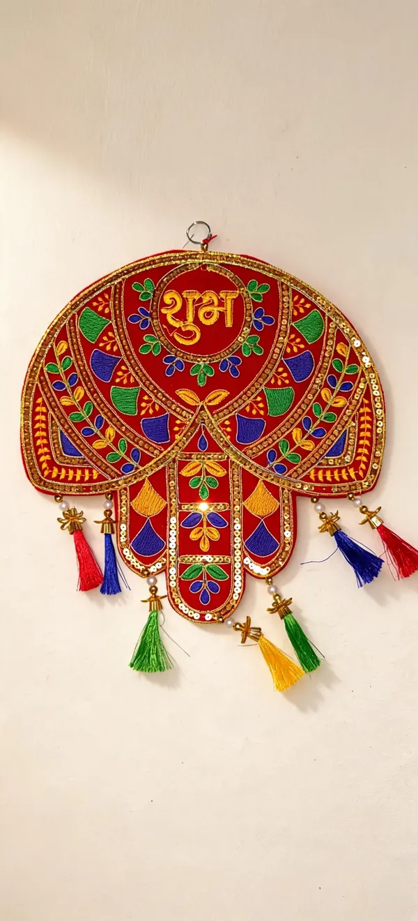 Velvet_Festive_Shubh_Embroidered_Wall_Hanging_With_Tassels
