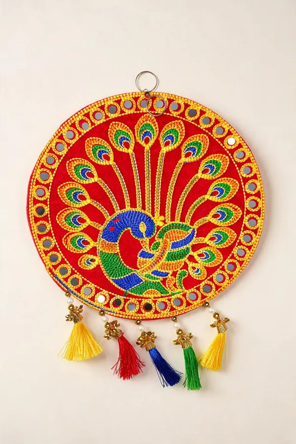 Velvet_Traditional_Peacock_Mirror_Work_Wall_Hanging