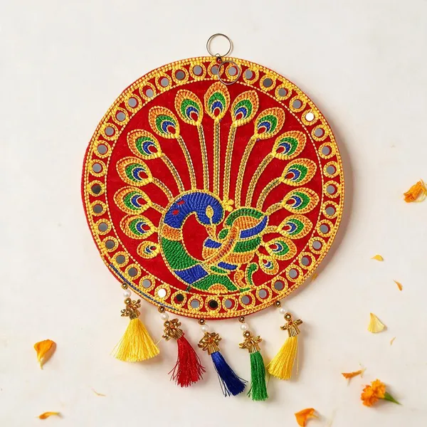 Velvet_Traditional_Peacock_Mirror_Work_Wall_Hanging