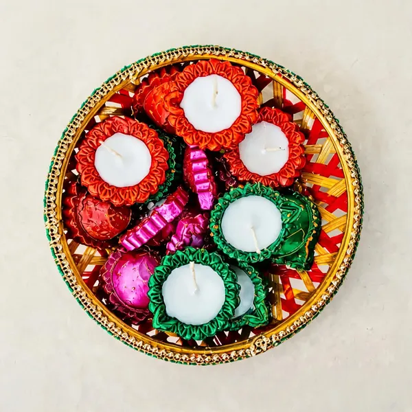 Clay_Festive_Multicolour_Decorative_Diya_Thali_Set