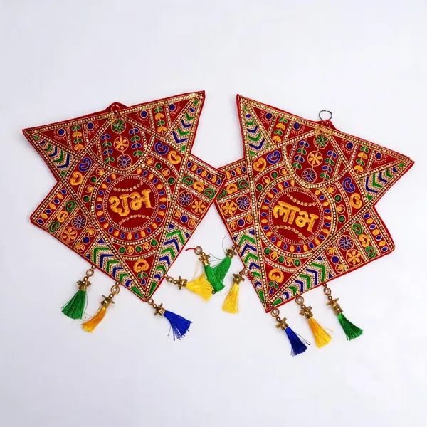 Velvet_Festive_Geometric_Shubh_Labh_Embroidered_Wall_Hanging_Set
