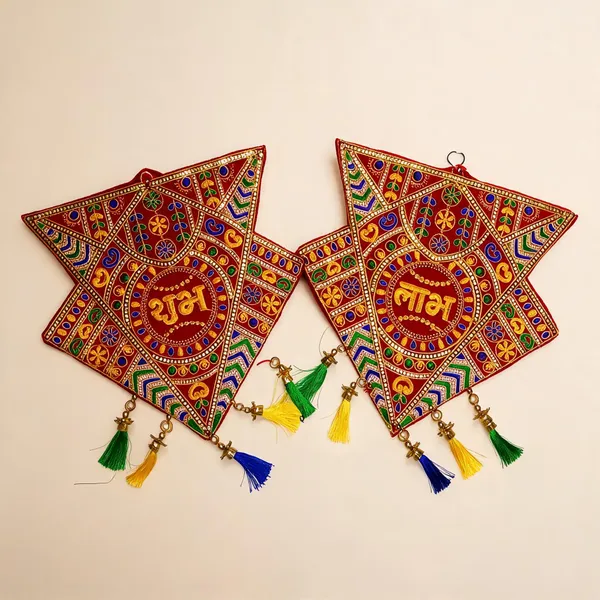 Velvet_Festive_Geometric_Shubh_Labh_Embroidered_Wall_Hanging_Set