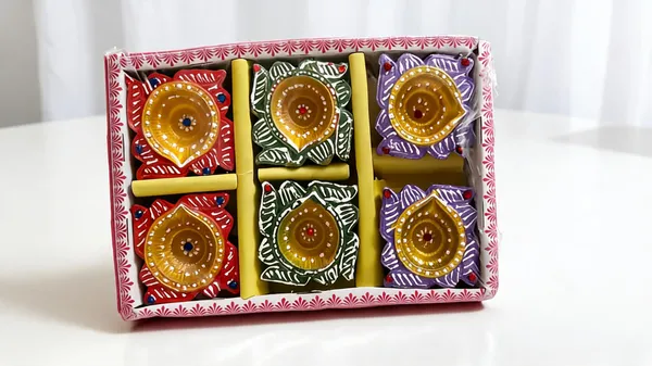 Clay_Festive_Multicolour_Embellished_Decorative_Diya_Set