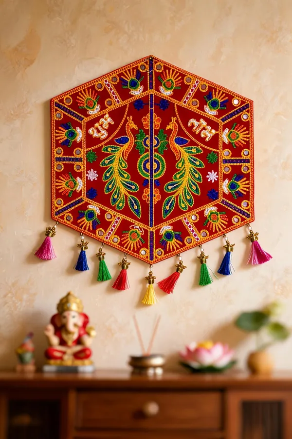 Velvet_Festive_Peacock_Om_Hexagonal_Wall_Hanging