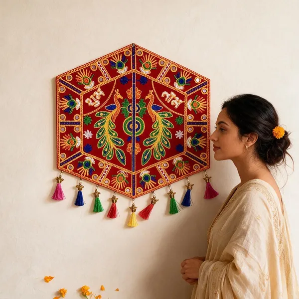Velvet_Festive_Peacock_Om_Hexagonal_Wall_Hanging