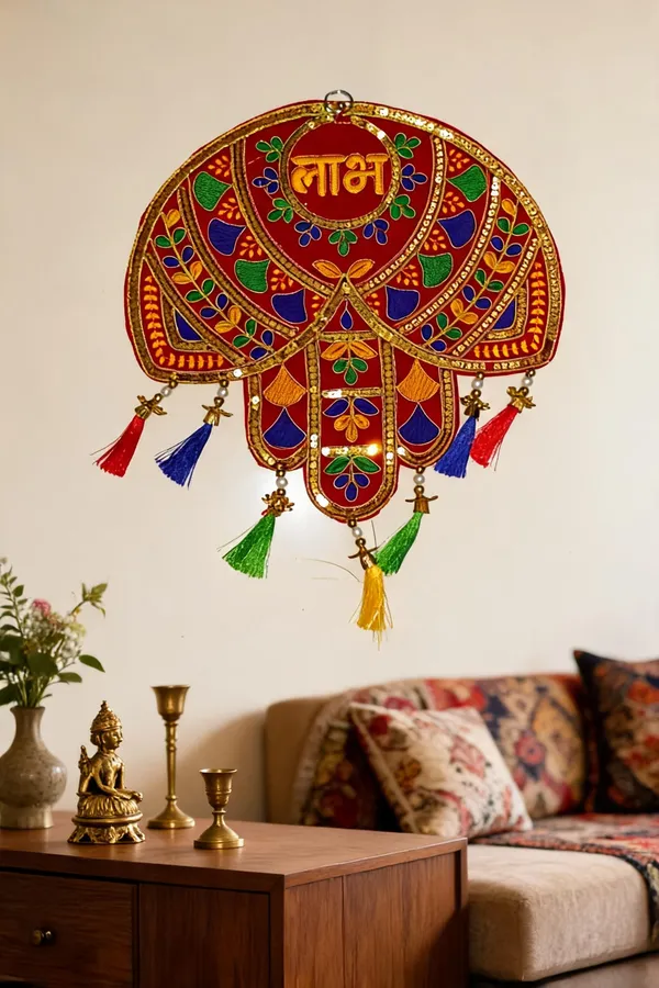 Velvet_Festive_Floral_Shubh_Labh_Embroidered_Wall_Hanging