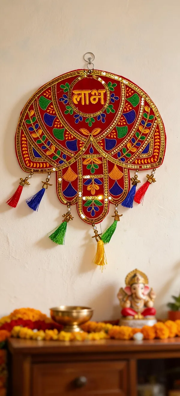 Velvet_Festive_Floral_Shubh_Labh_Embroidered_Wall_Hanging