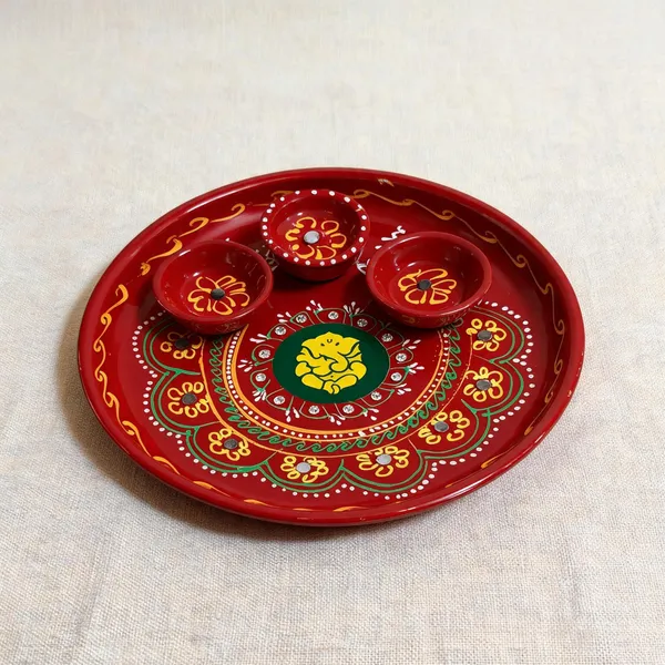 Steel_Festive_Ganesha_Hand-Painted_Pooja_Thali_Set