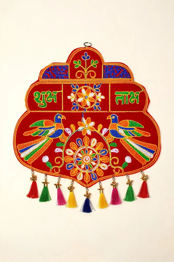 Velvet_Traditional_Peacock_Shubh_Labh_Embroidered_Wall_Hanging