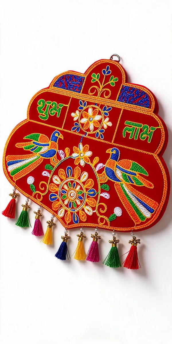 Velvet_Traditional_Peacock_Shubh_Labh_Embroidered_Wall_Hanging