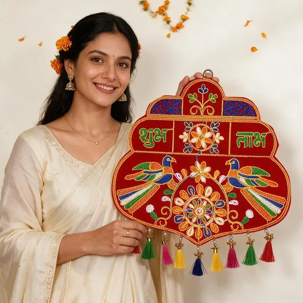 Velvet_Traditional_Peacock_Shubh_Labh_Embroidered_Wall_Hanging
