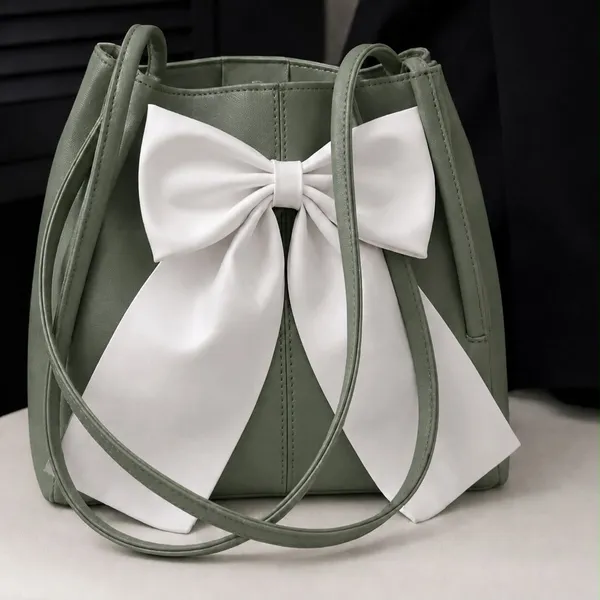 Raez_Green_And_White_Pu__Bow_Detail_Handbag_For_Women