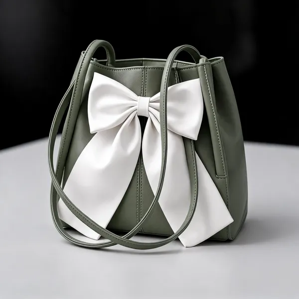 Raez_Green_And_White_Pu__Bow_Detail_Handbag_For_Women