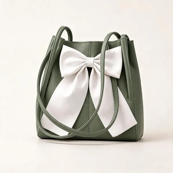 Raez_Green_And_White_Pu__Bow_Detail_Handbag_For_Women