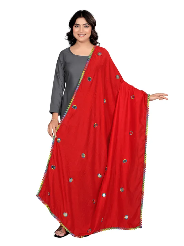 Mirror_Work_Art_Silk_Dupatta_For_Women_With_Lace_Border_Red
