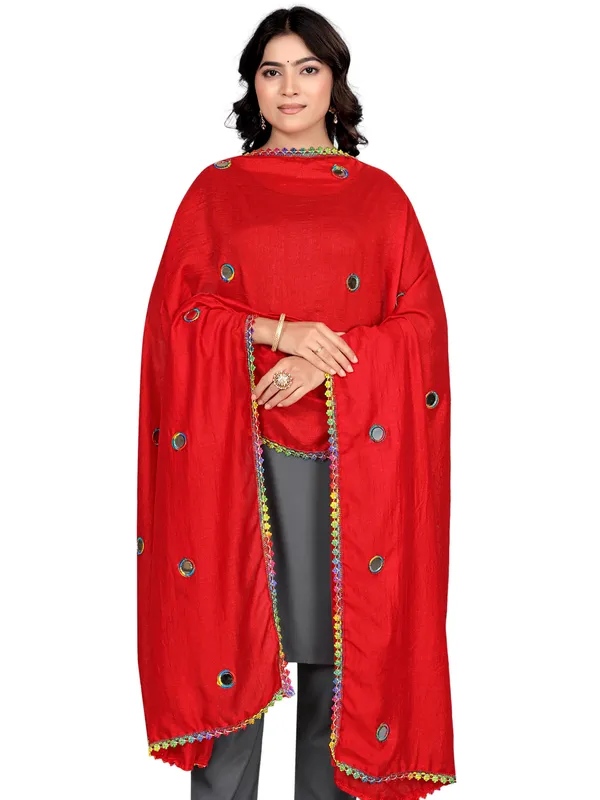 Mirror_Work_Art_Silk_Dupatta_For_Women_With_Lace_Border_Red