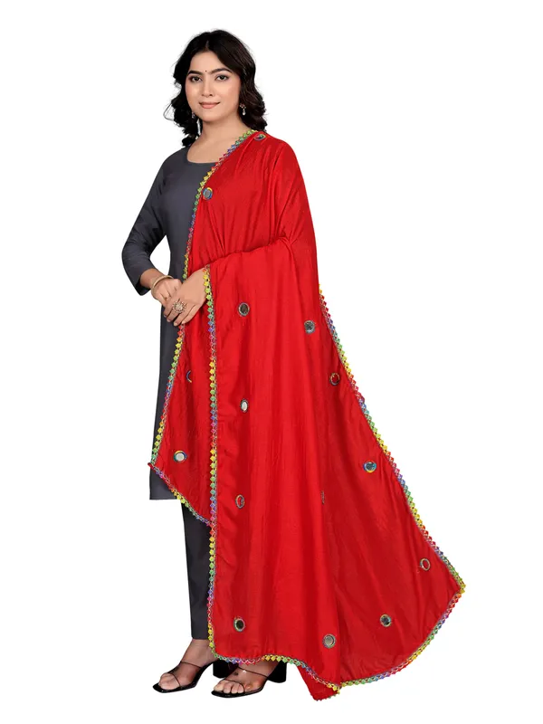 Mirror_Work_Art_Silk_Dupatta_For_Women_With_Lace_Border_Red