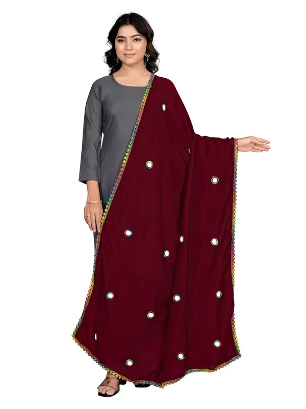 Mirror_Work_Art_Silk_Dupatta_For_Women_With_Lace_Border_Maroon
